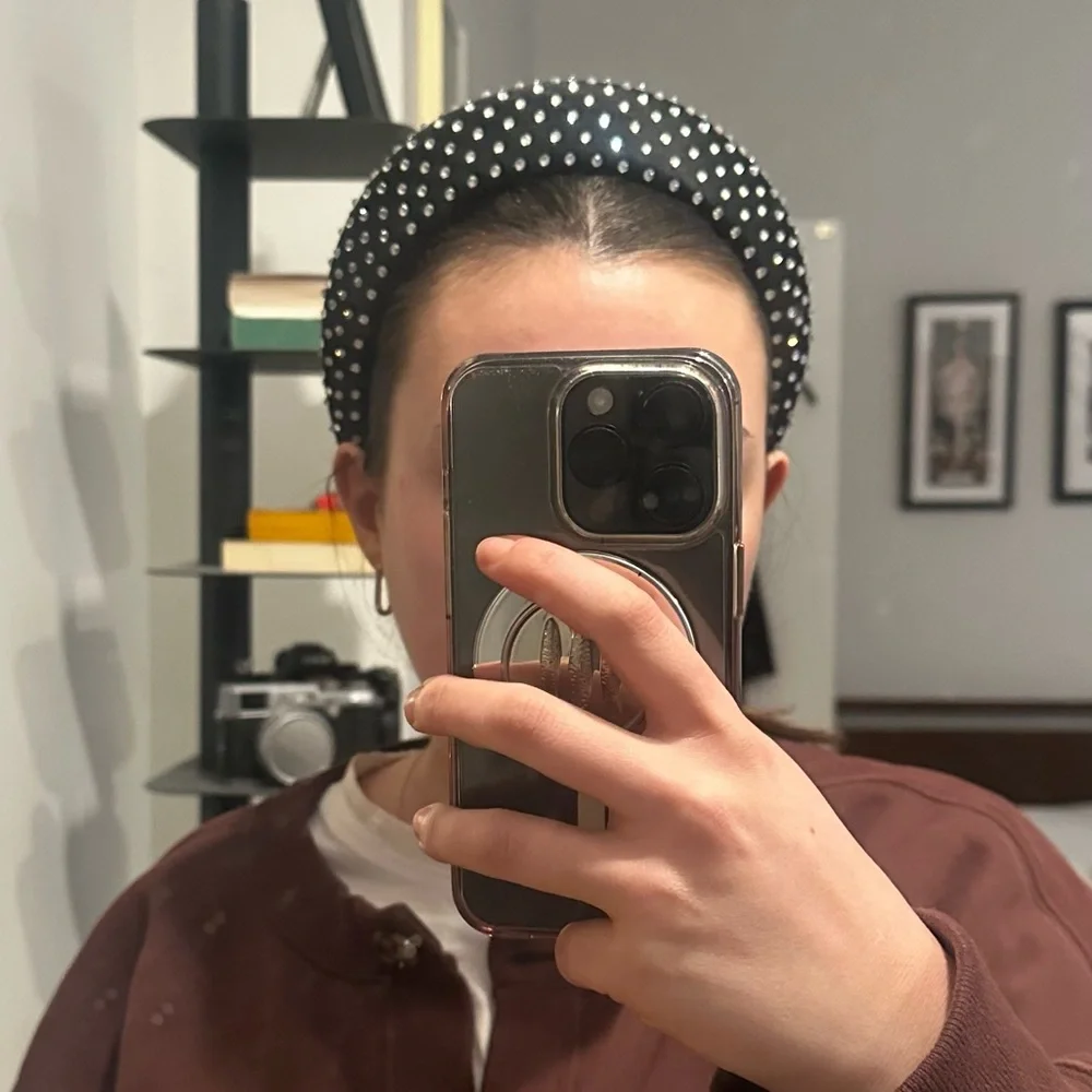 Hill House Black Padded Headband with Silver Rhinestones